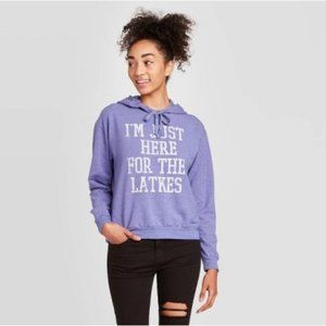 Women's I'm Just Here for the Latkes Hooded Sweatshirt - Heather Blue M Medium